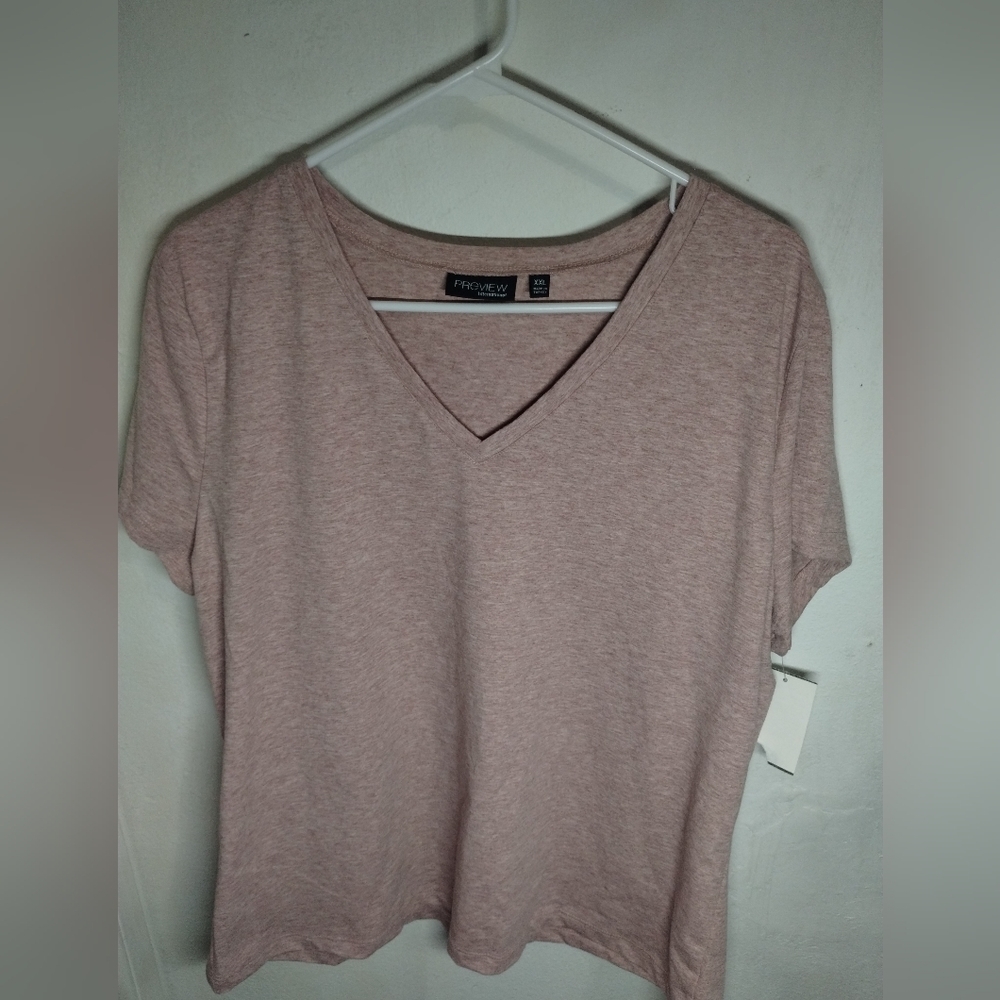 NWT Womens Preview International V-Neck Short Sleeve Pink